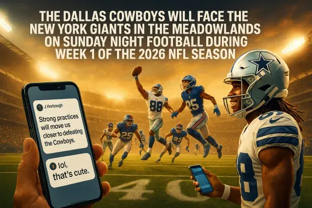 <div class="content">The Dallas Cowboys will face the New York Giants in the Meadowlands on Sunday Night Football during Week 1 of the 2026 NFL season.
